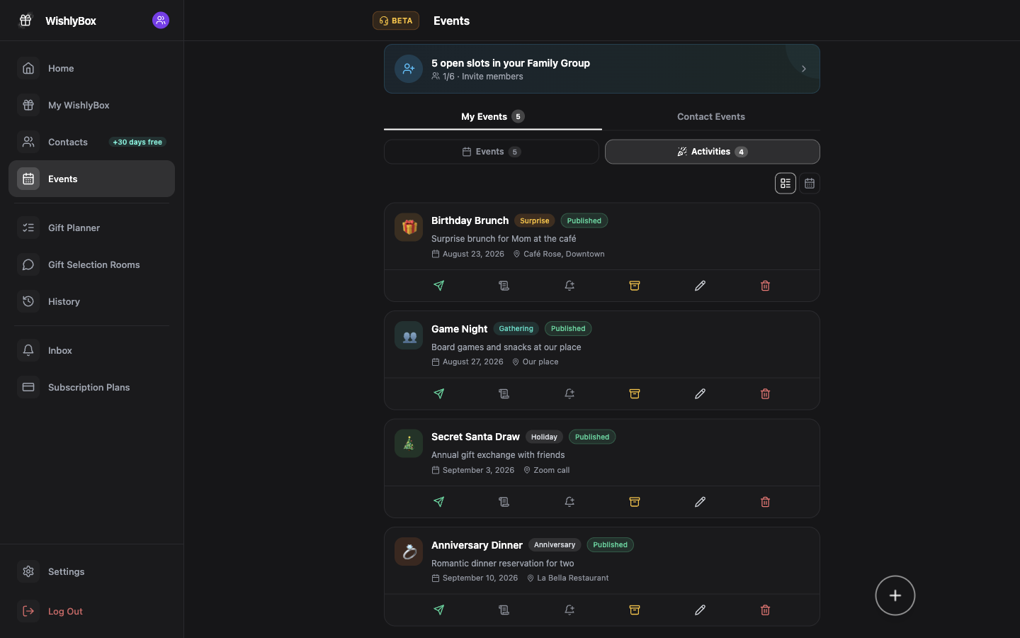 WishlyBox Activities