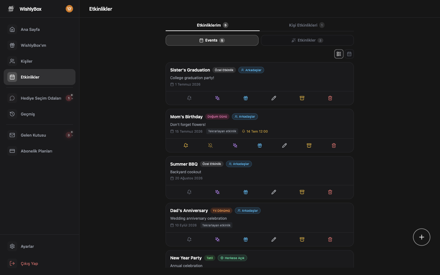 WishlyBox Takvim