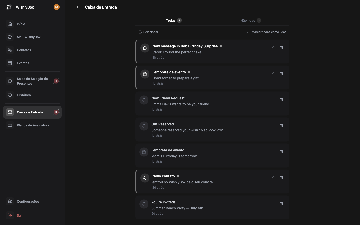 WishlyBox Notificações