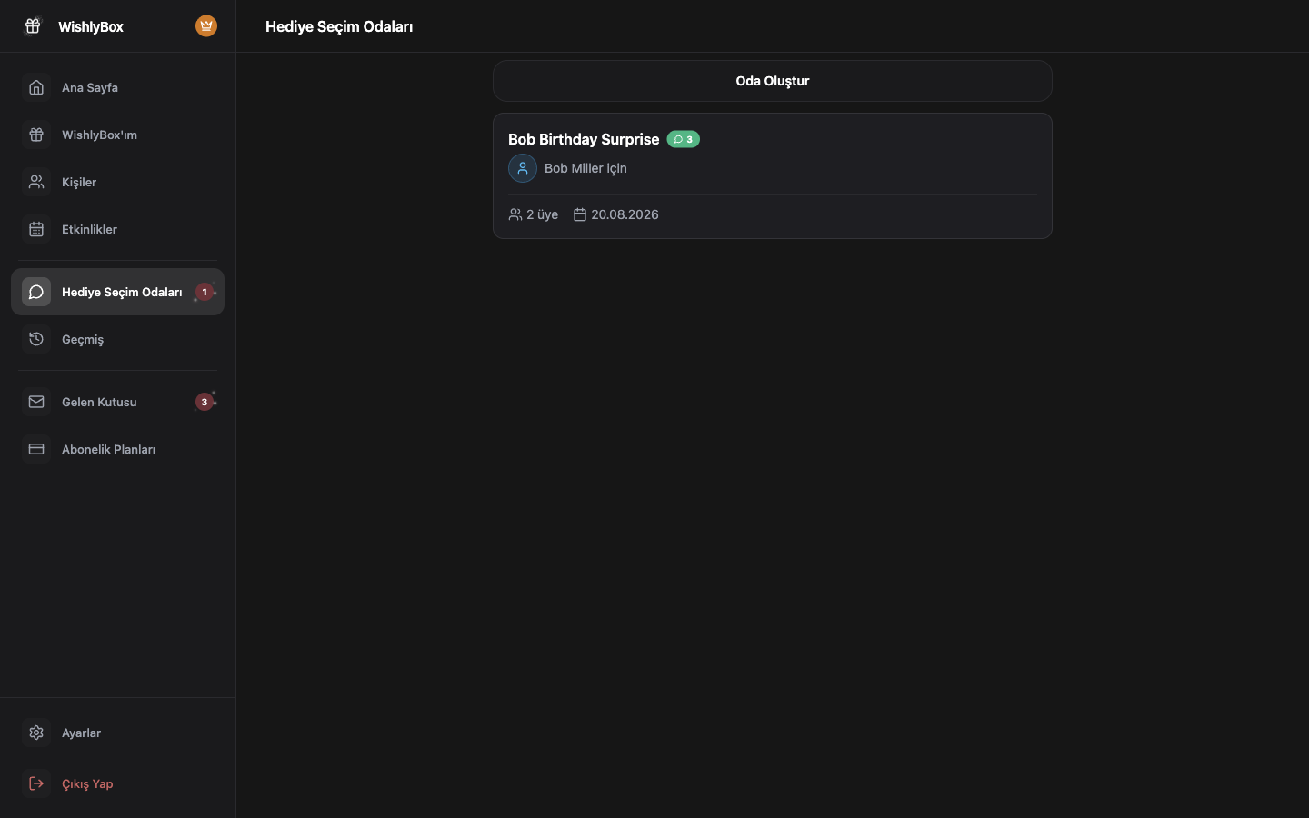 WishlyBox Hediye Odaları