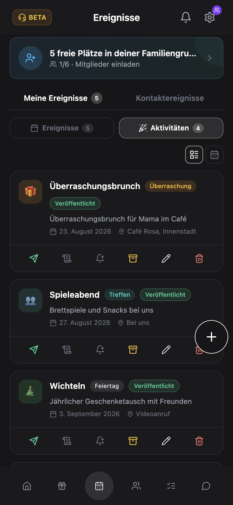 WishlyBox mobile Aktivitäten