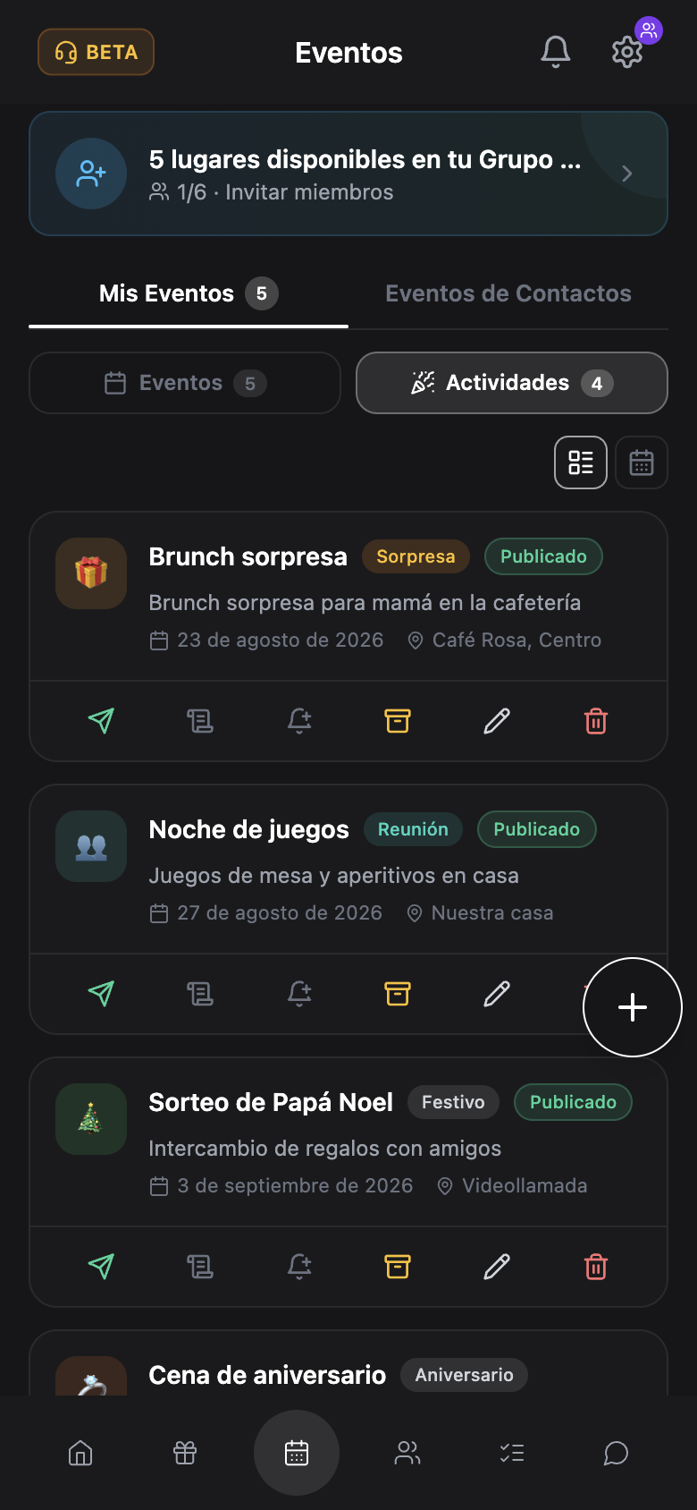 WishlyBox mobile Actividades
