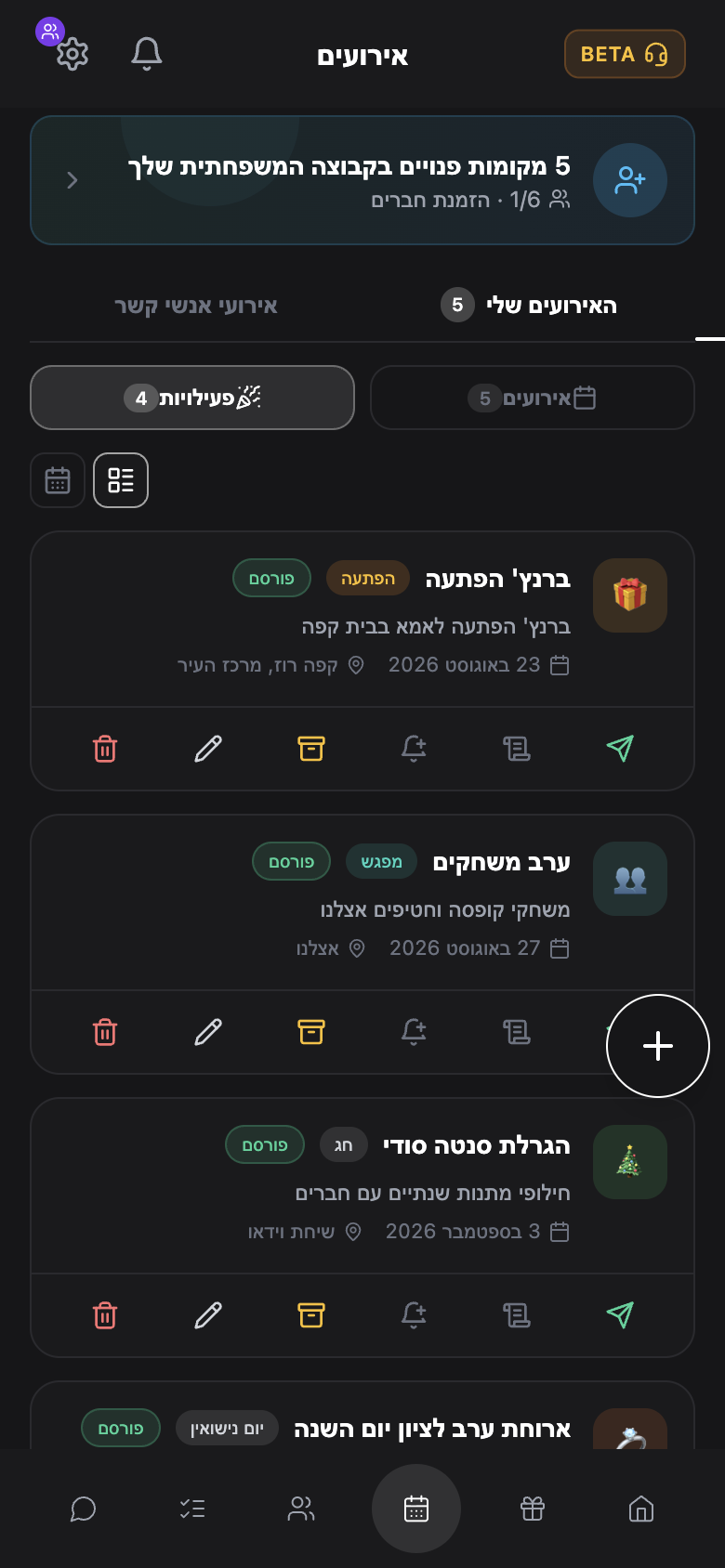 WishlyBox mobile פעילויות