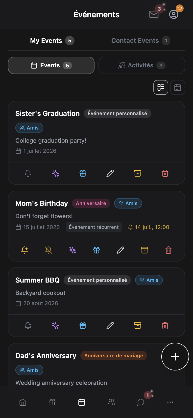 WishlyBox mobile Calendrier