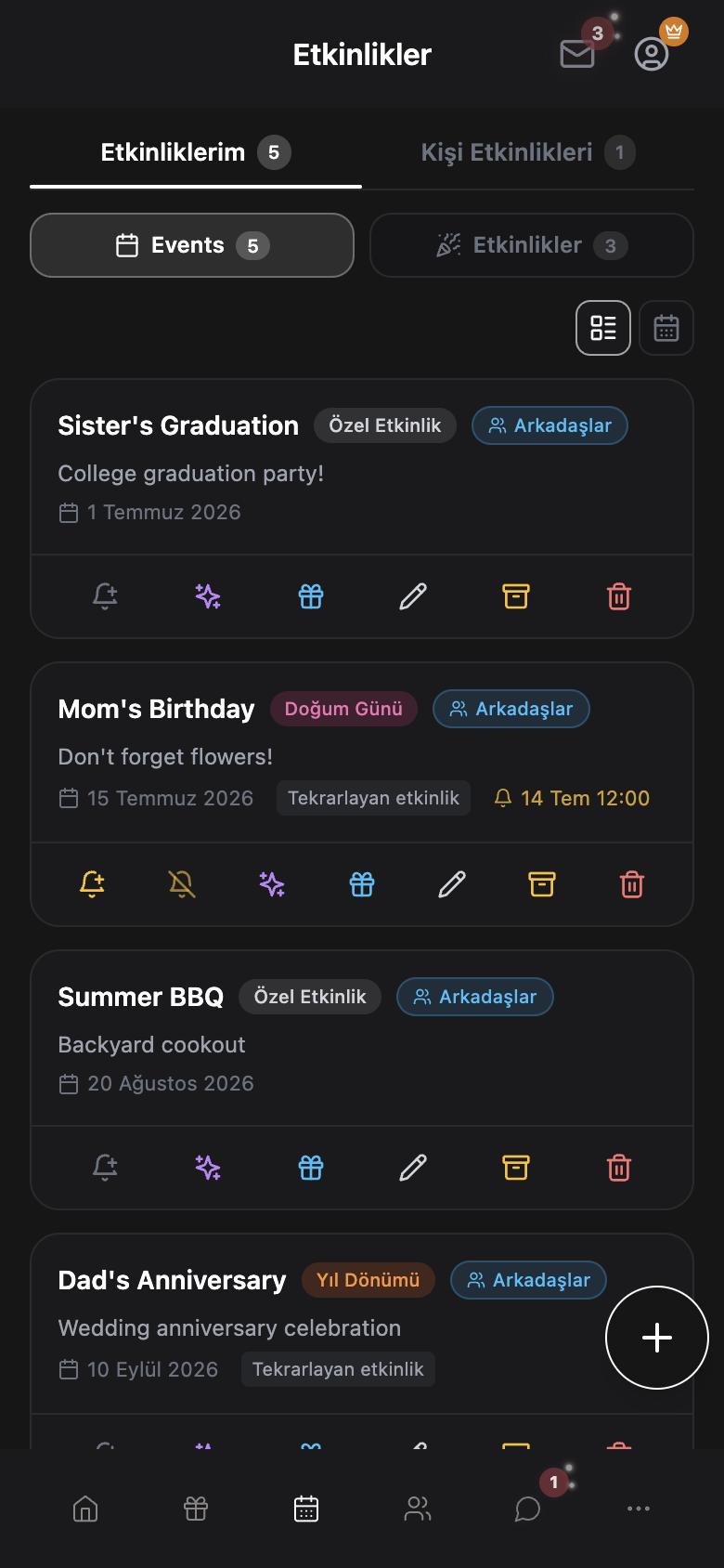 WishlyBox mobile Takvim