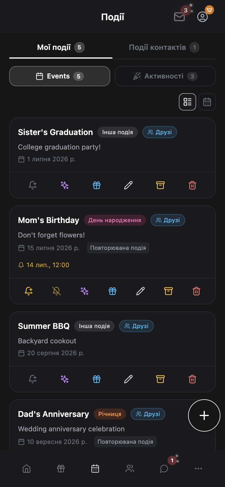 WishlyBox mobile Календар
