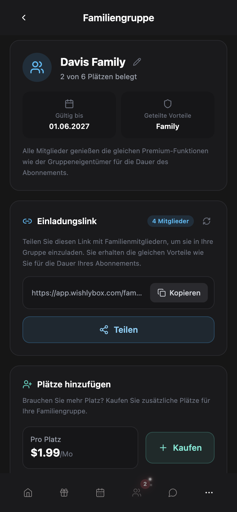 WishlyBox mobile Familie