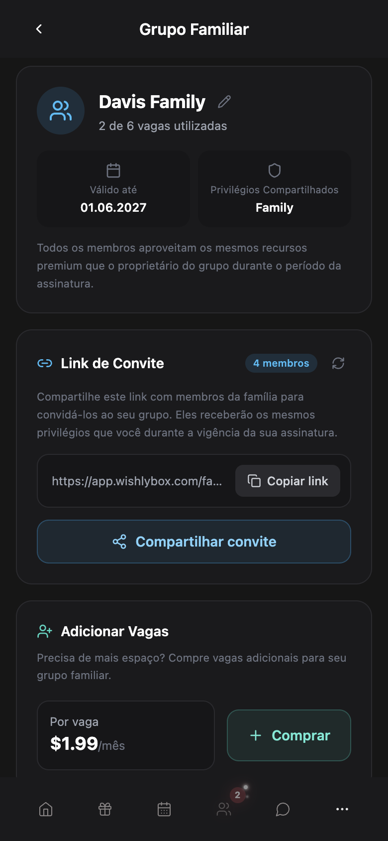 WishlyBox mobile Família