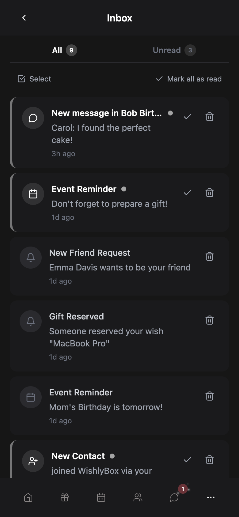 WishlyBox mobile Notifications