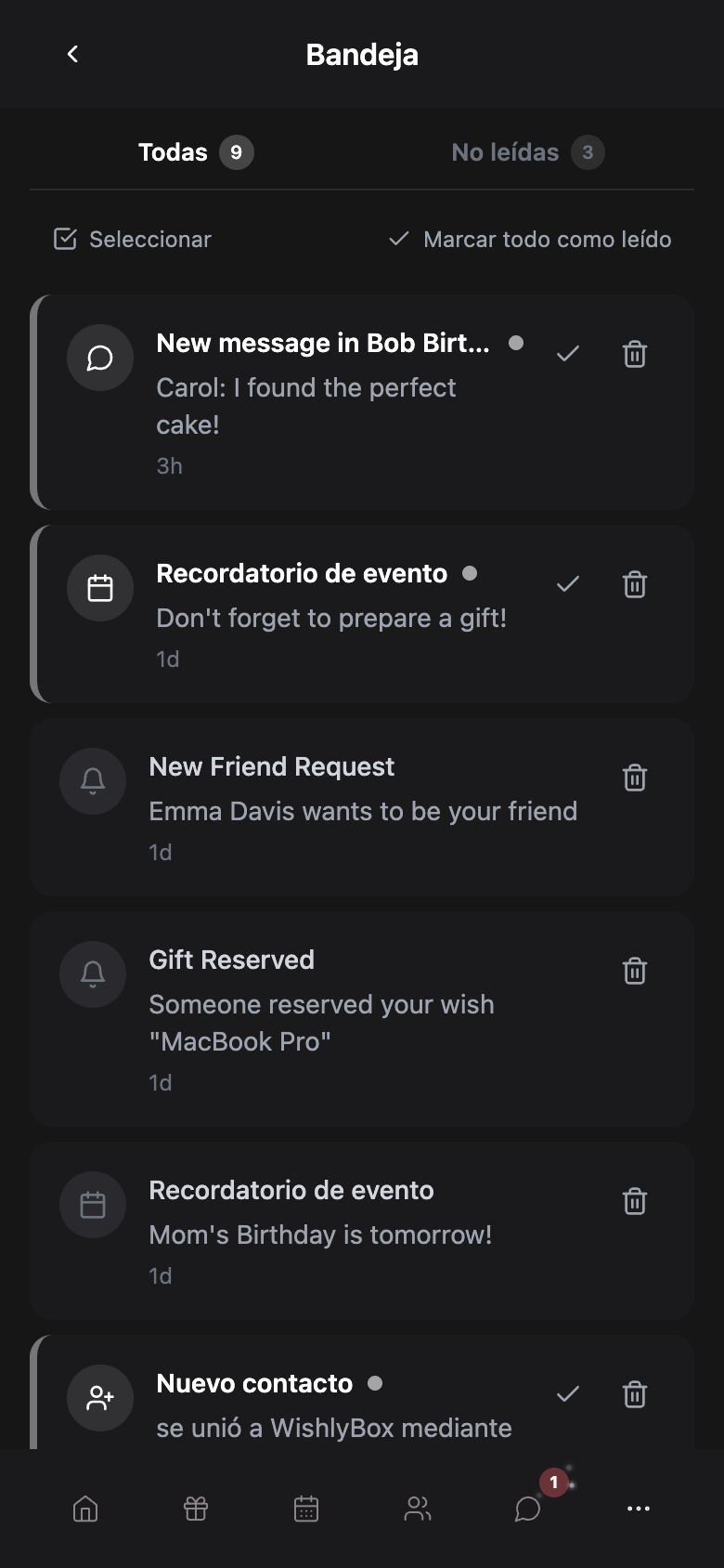 WishlyBox mobile Notificaciones