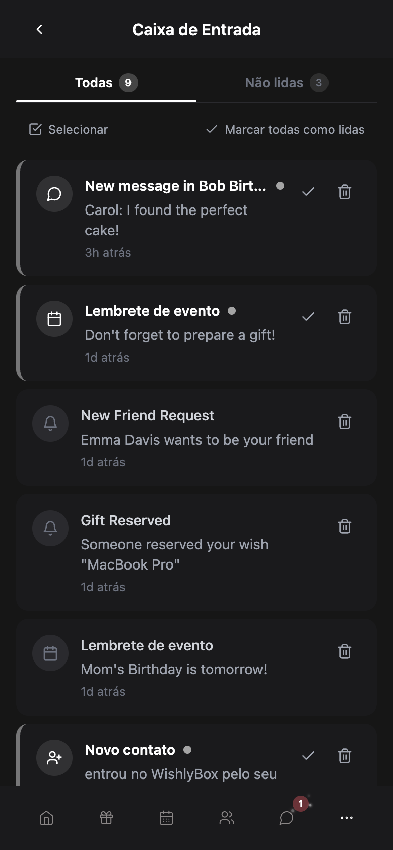 WishlyBox mobile Notificações