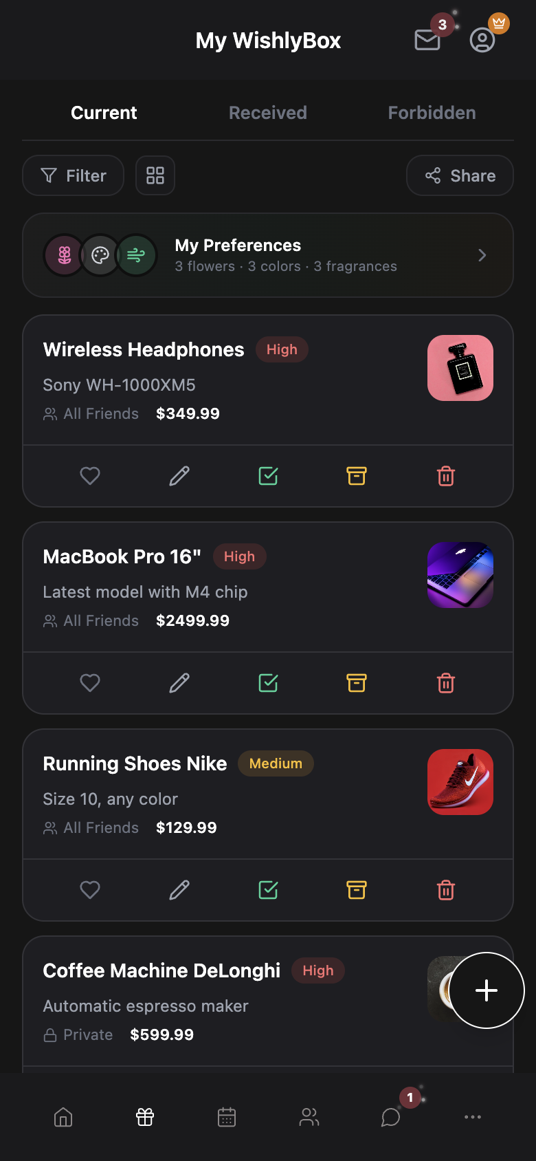 WishlyBox mobile Sharing