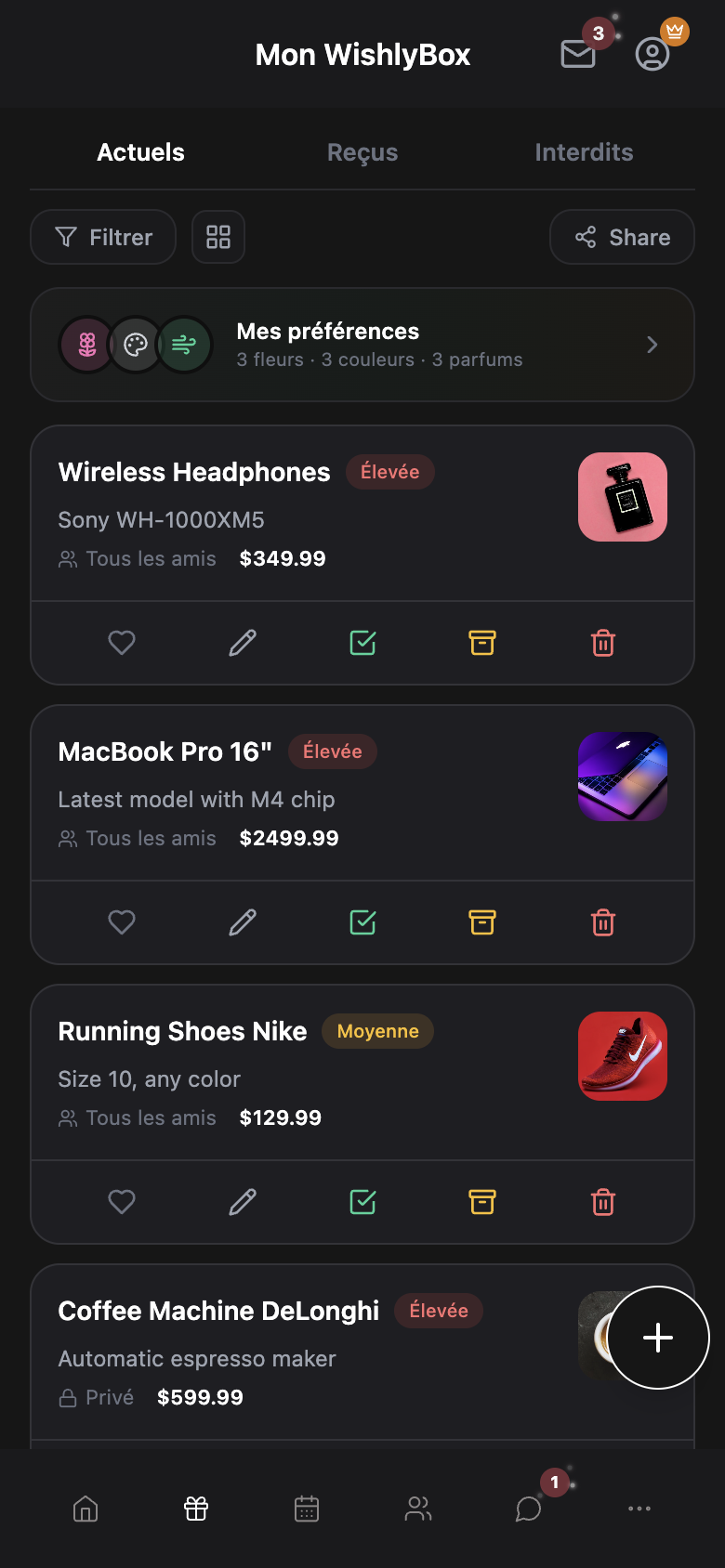 WishlyBox mobile Partage