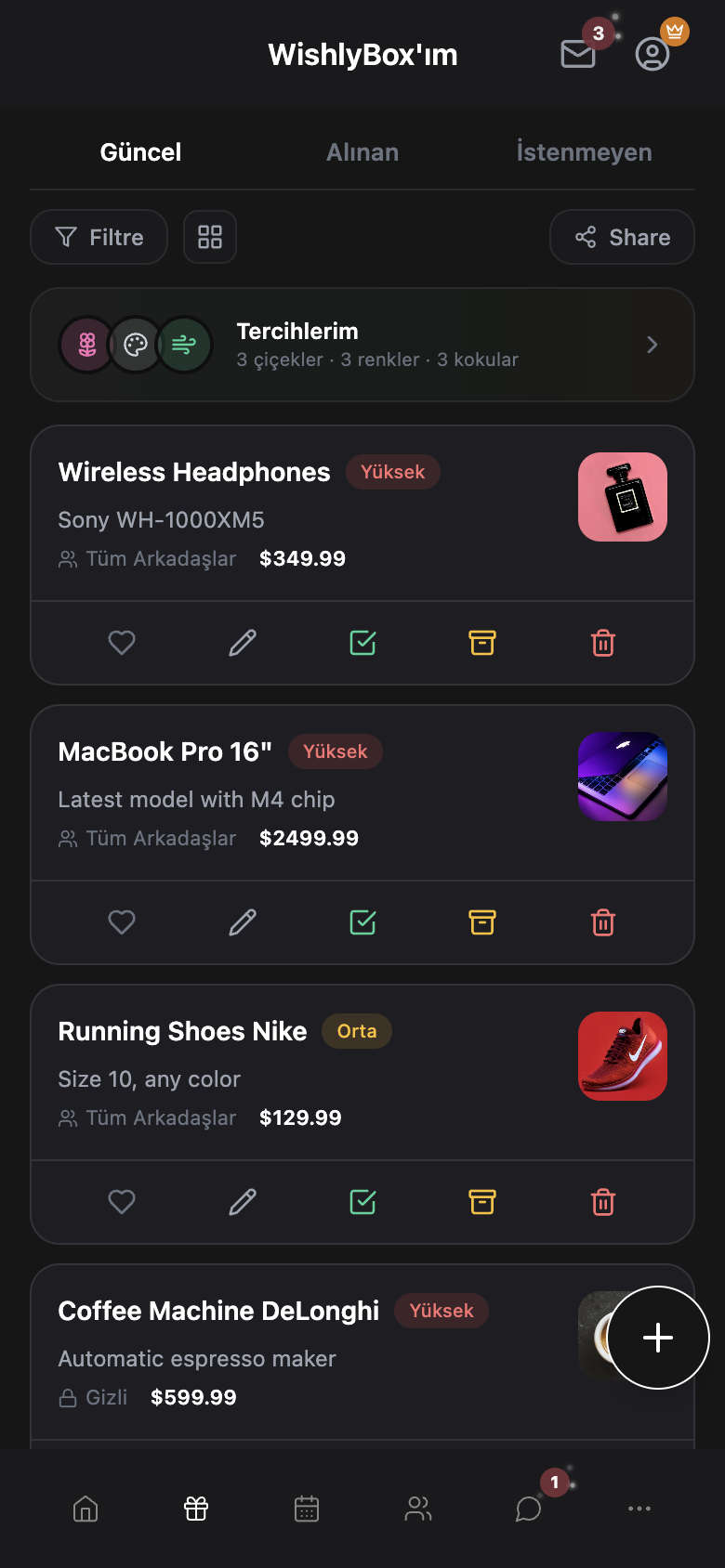 WishlyBox mobile Paylaşım