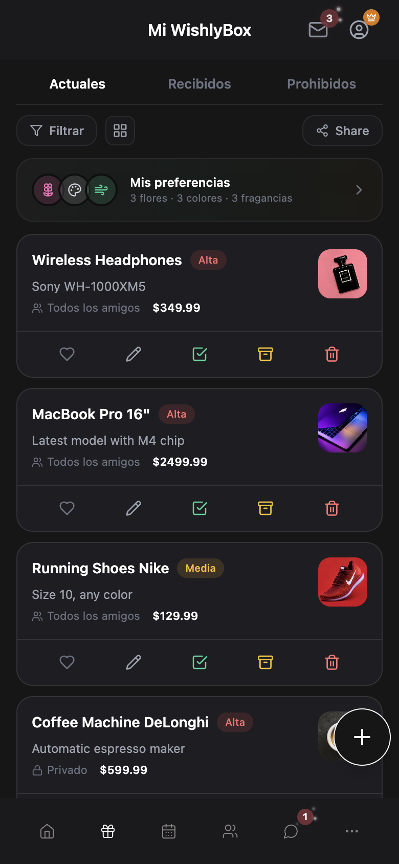 WishlyBox mobile Listas